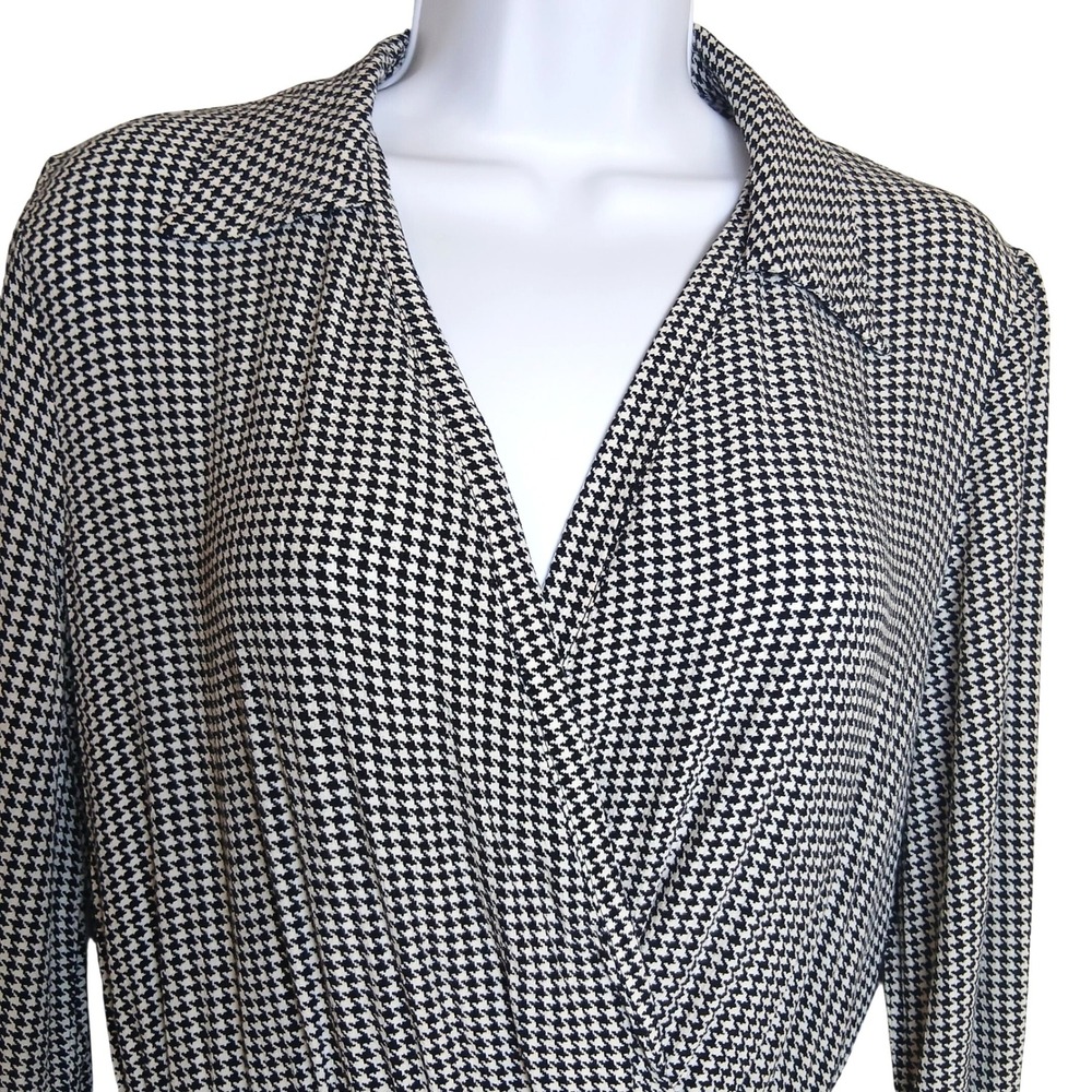 Zara Women M Houndstooth Wrap Mini Dress Old Money Dark Academia Black White - Picture 5 of 10